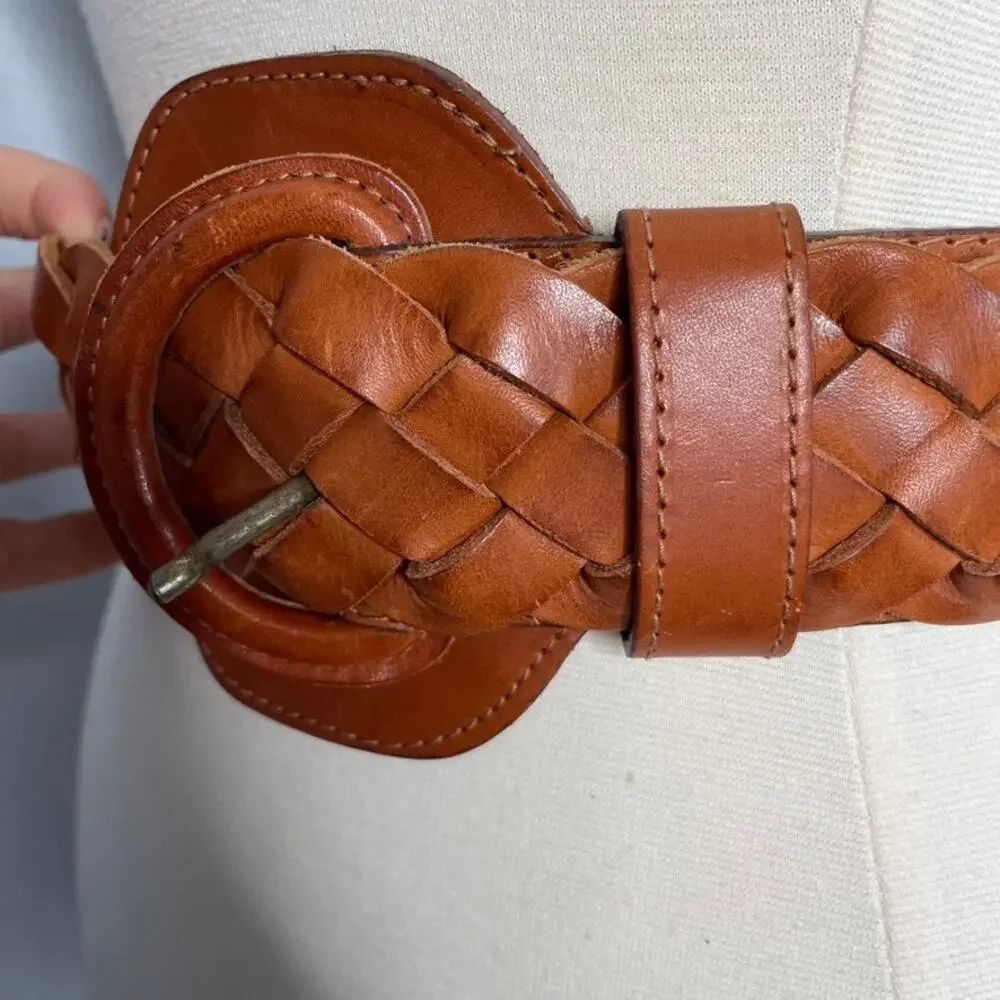 UNBRANDED Adjustable Large Buckle Brown Belt Braided‎ Vintage